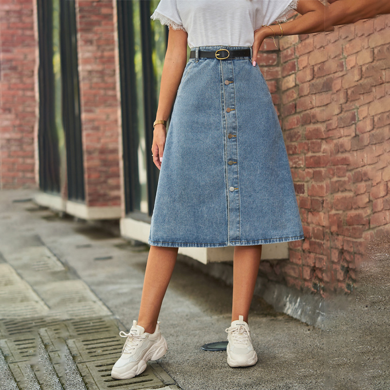 A-Line Skirt Midi - Veelzijdige afslankende gewassen denim midi-rok met