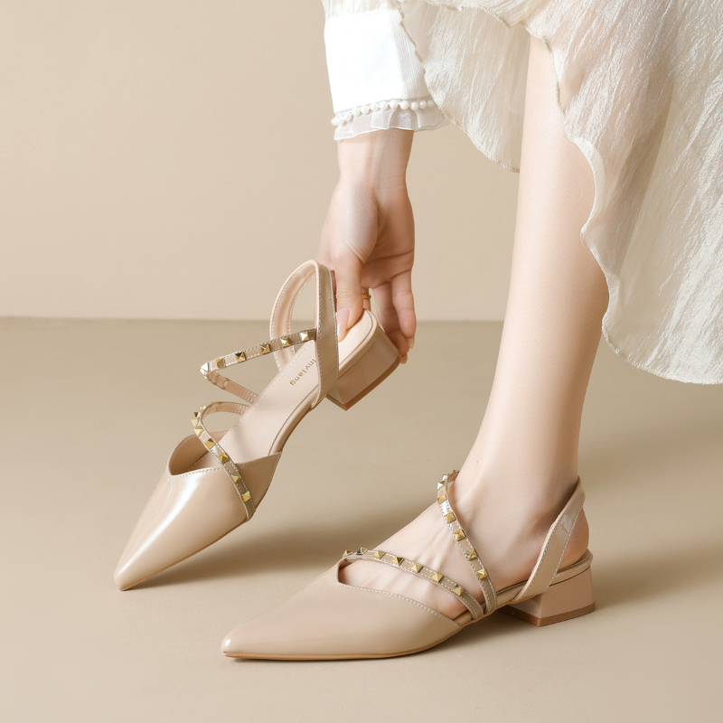 Women Fashion Simple - Dames Slingback Flats met studs, spitse