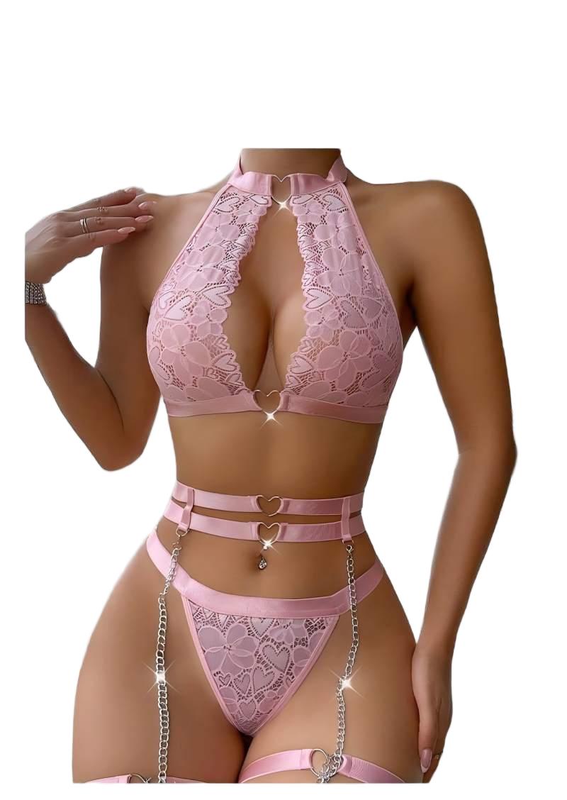 Women Fashion Necklace - Sexy lingerie set push-up kanten kousenband