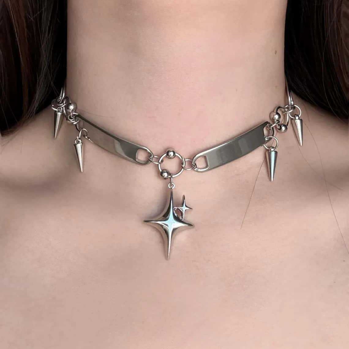 Women Fashion Necklace - Punk Star Riveted Choker, Rock Sieraden,