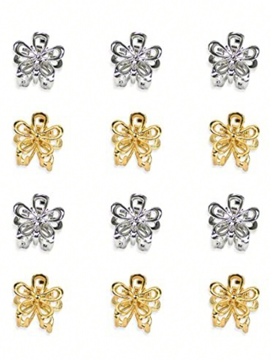 Women'S Fashion Petite - 12 stuks/4 stuks metalen bloem haarclips,