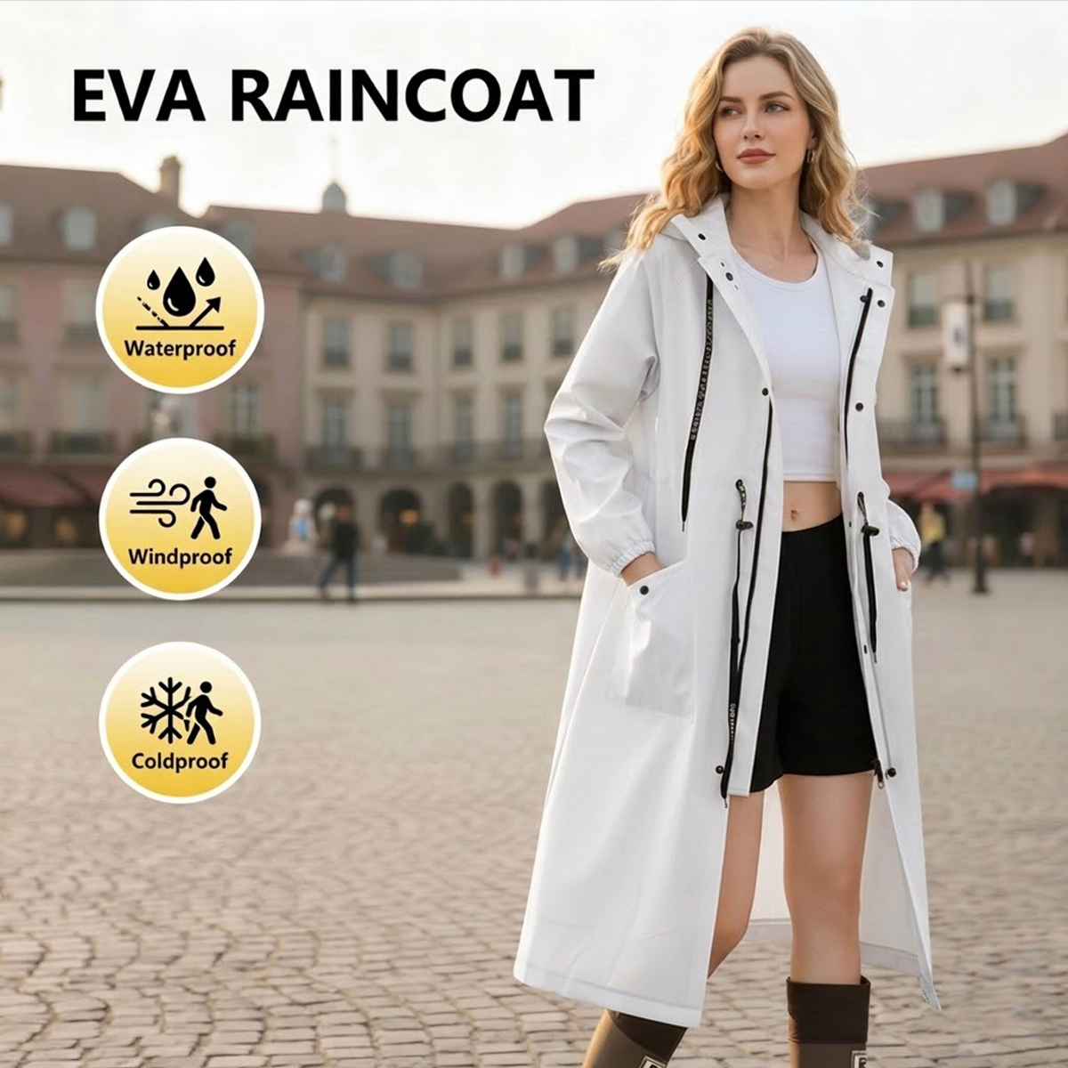 Women'S Fashion Rain Jacket - Dames lange waterdichte regenjas EVA trenchcoat