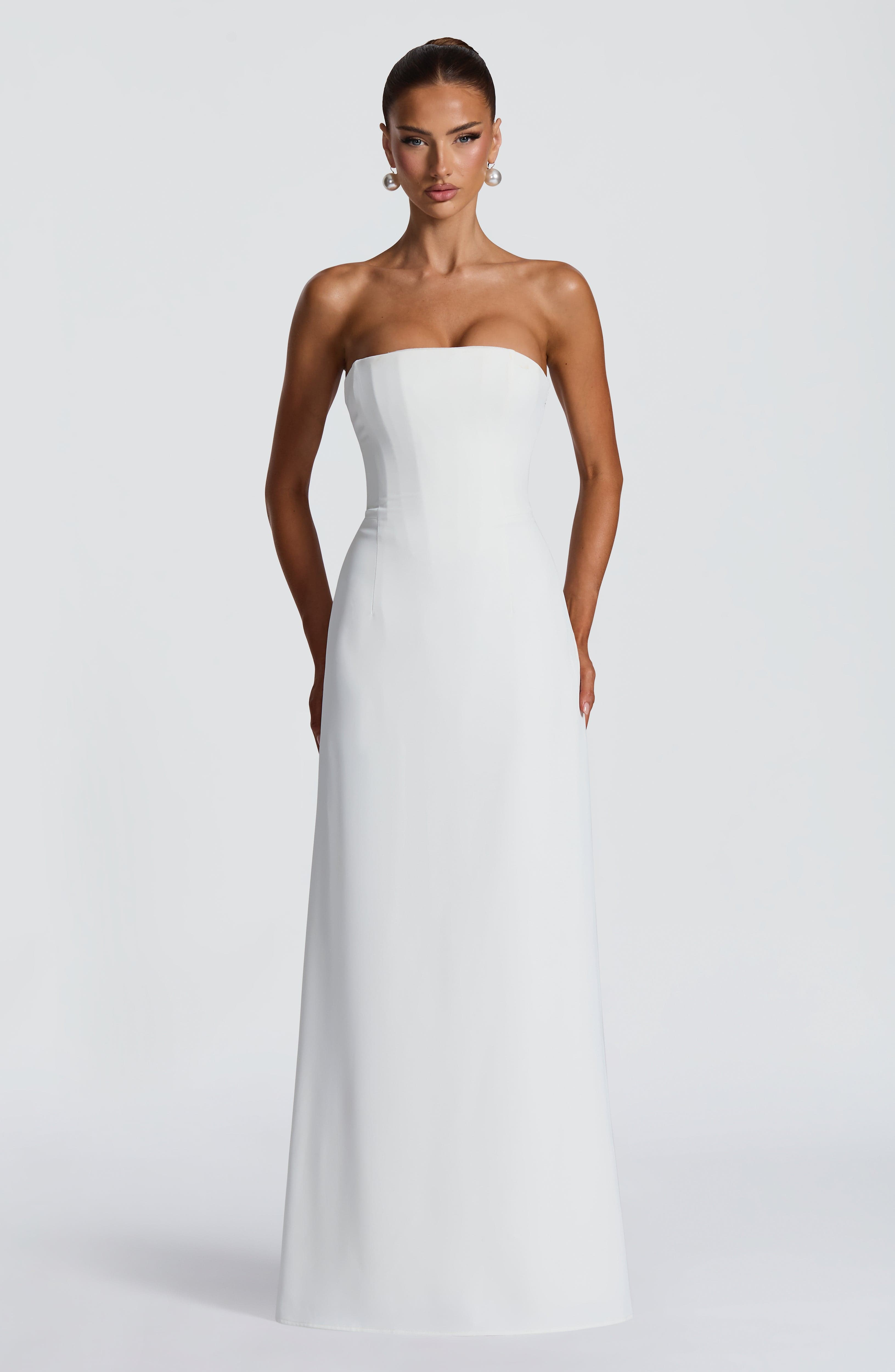 Bodycon Dress Women - Witte strapless maxi-jurk dames effen bodycon