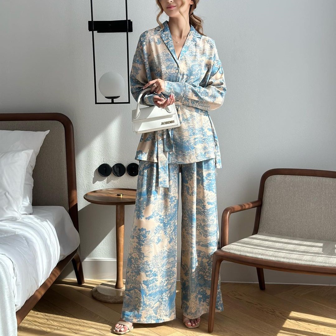 Women'S Fashion Pajamas - Losse satijnen wijde pijpen broek pyjamapak