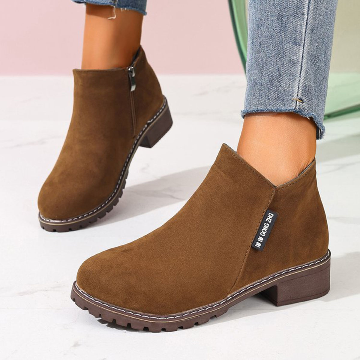 Sale Fashion Women - Dames Herfst Winter Enkellaarsjes Zijrits Dikke