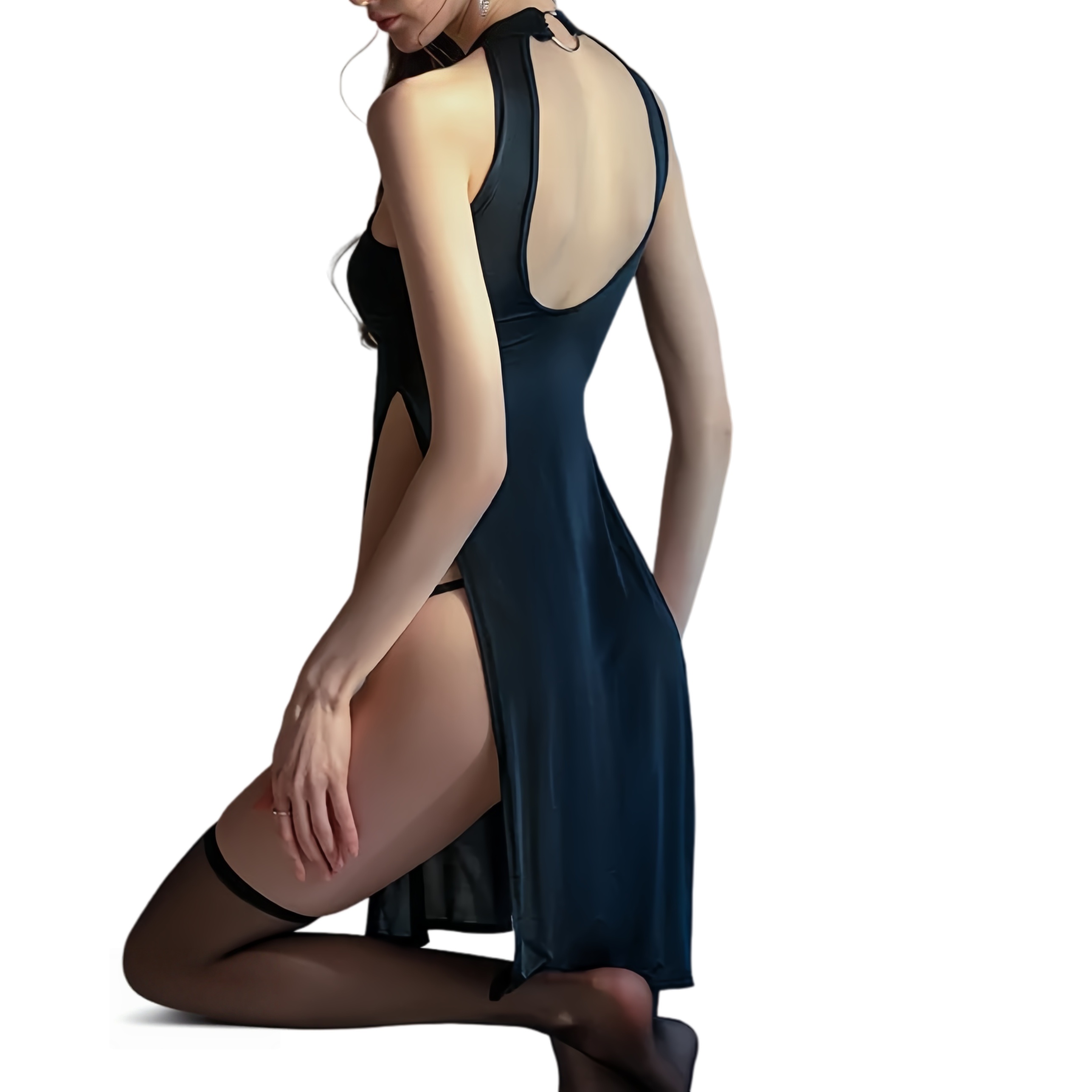 Bodycon Dress Women - Dames zwarte rugloze mouwloze bandagejurk met