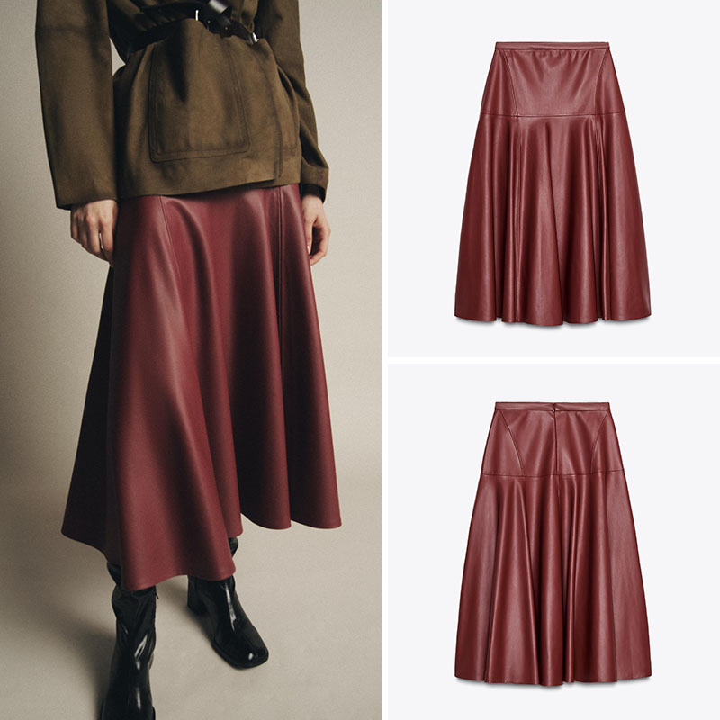 A-Line Skirt Midi - Ele Faionable losse a-lijn kunstleer midi