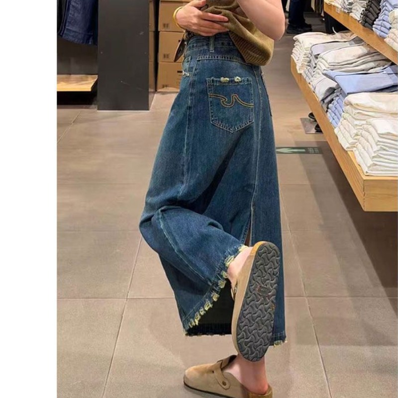 A-Line Skirt Midi - Geruite rok met geborduurde tekst, dames,