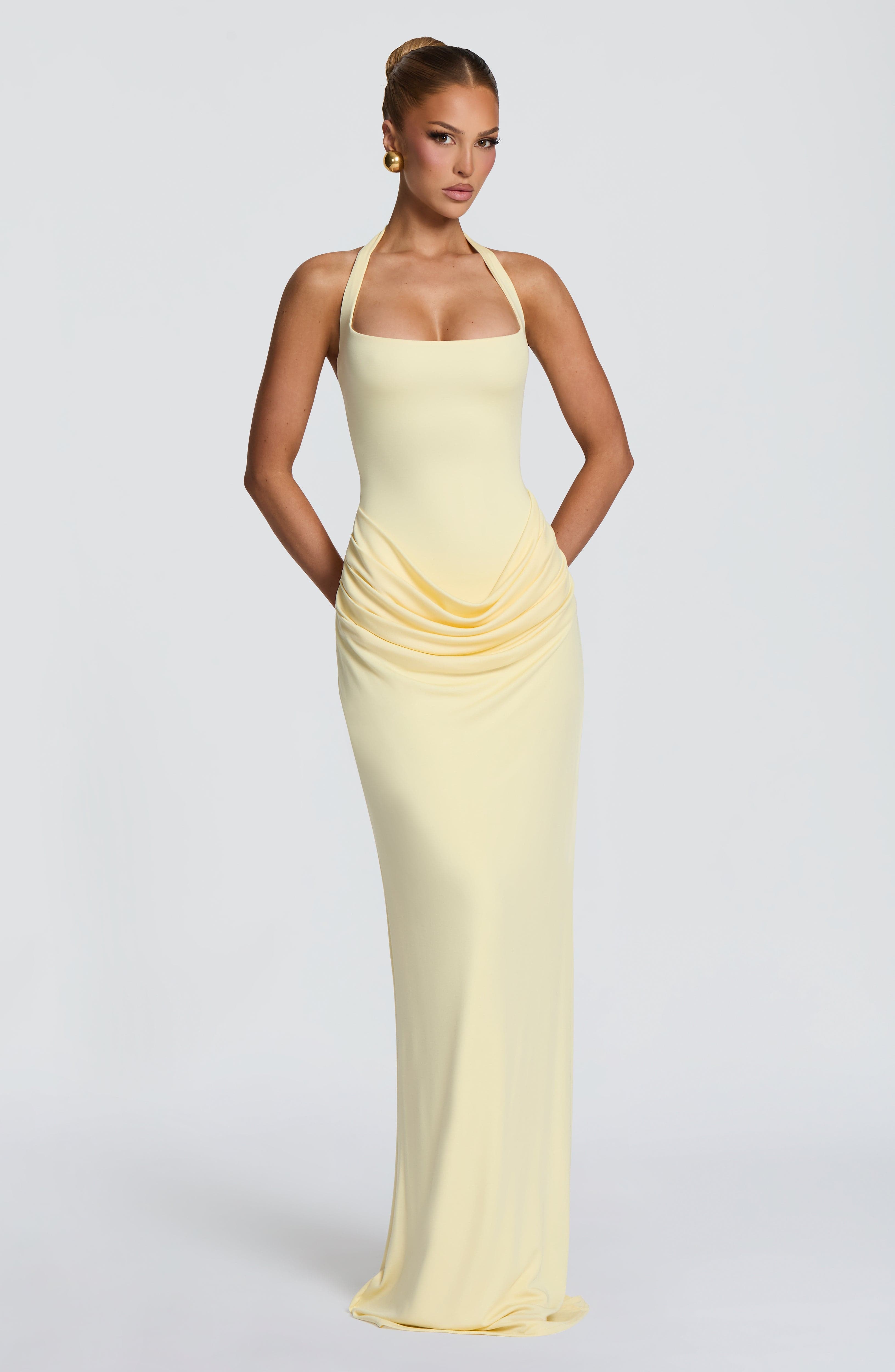 Bodycon Dress Women - Halterjurk met vierkante hals, gedrapeerde taille,