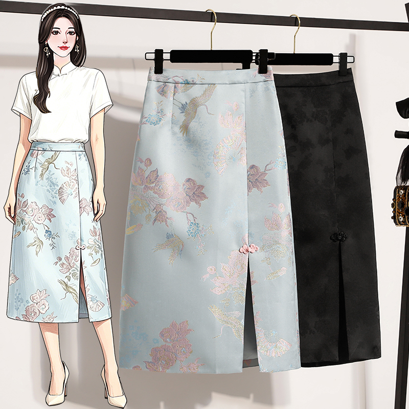 A-Line Skirt Midi - Nieuwe Chinese stijl hoge taille split