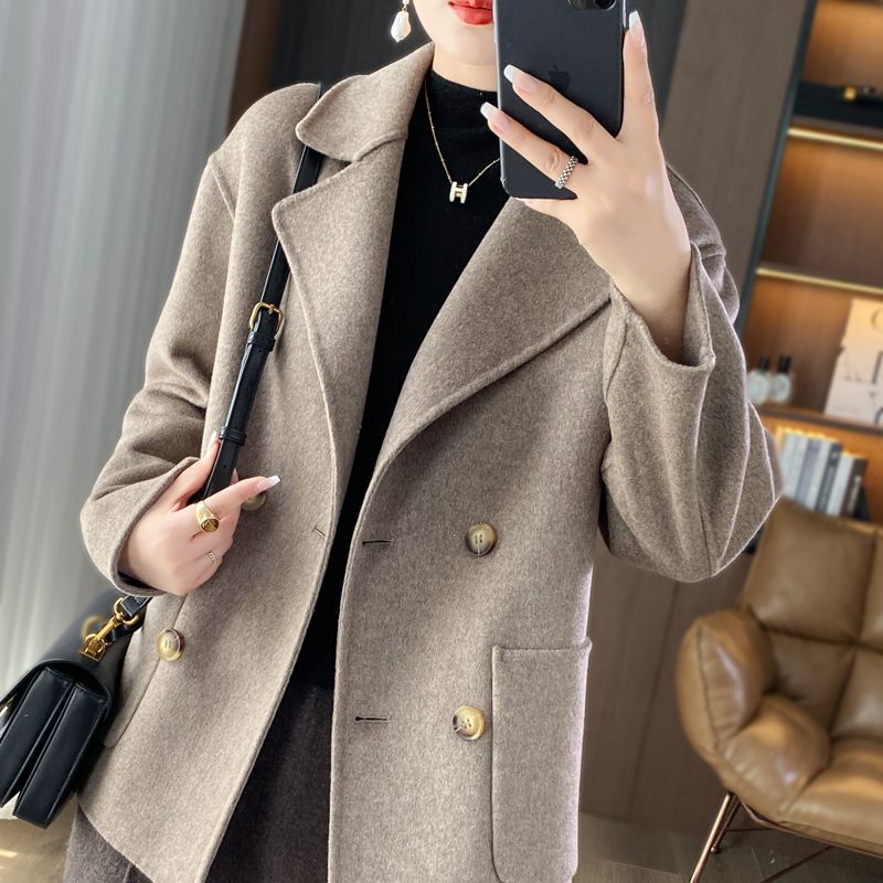 Women'S Fashion Petite - Kleine wollen jas Casual cropped oversized