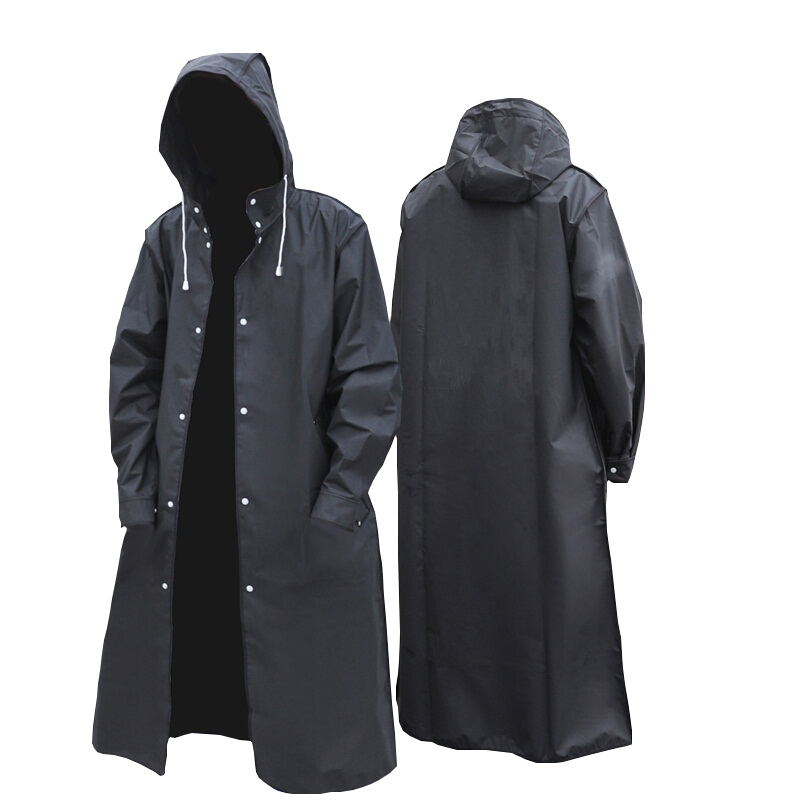 Women'S Fashion Rain Jacket - Zwarte mode volwassen waterdichte lange regenjas