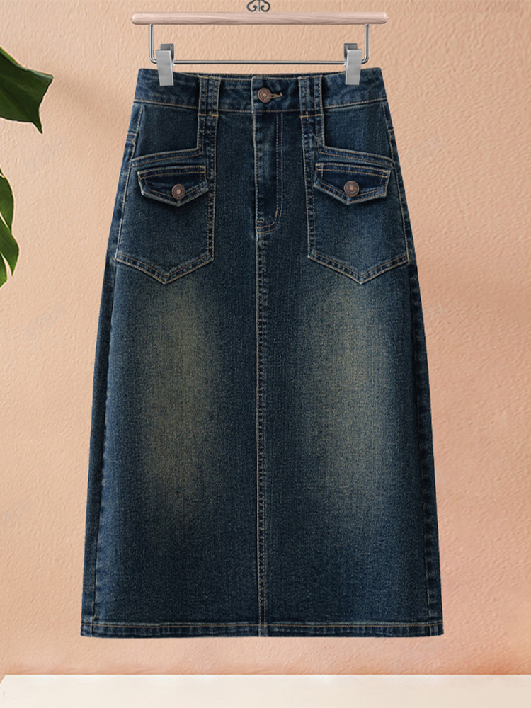 A-Line Skirt Midi - Retro denim A-lijn midi rok hoge