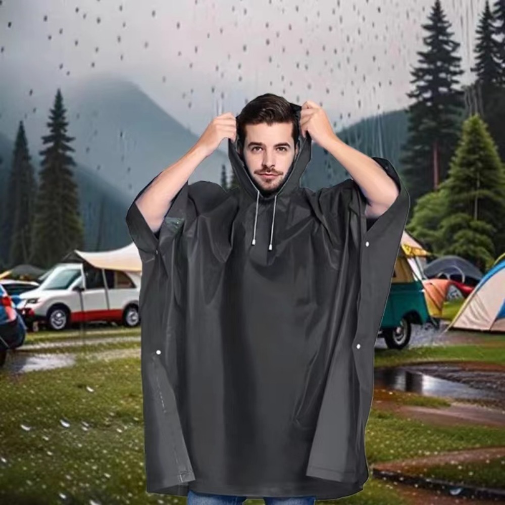 Women'S Fashion Rain Jacket - Zwarte mode volwassen waterdichte lange regenjas