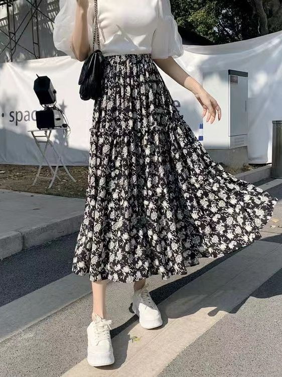 A-Line Skirt Midi - Bloemenprint A-lijn midi rok plus size
