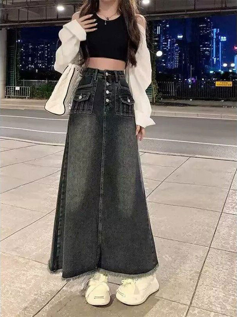 Hoge taille A-lijn midi denim  - A-Line Skirt Midi recensie en prijs