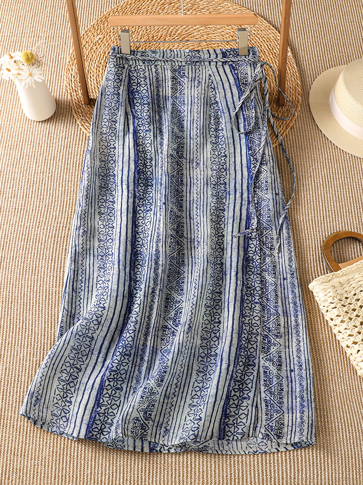 Blauw-witte porseleindruk A-li - A-Line Skirt Midi recensie en prijs