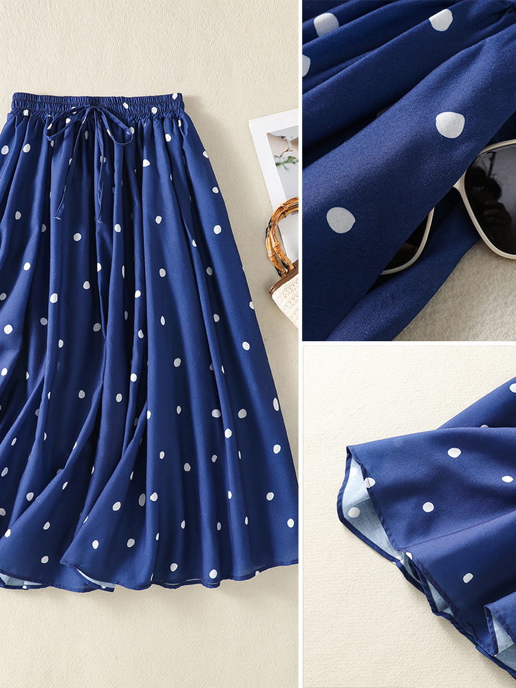 Blauwe Polka Dot Print Sash Ve - A-Line Skirt Midi recensie en prijs