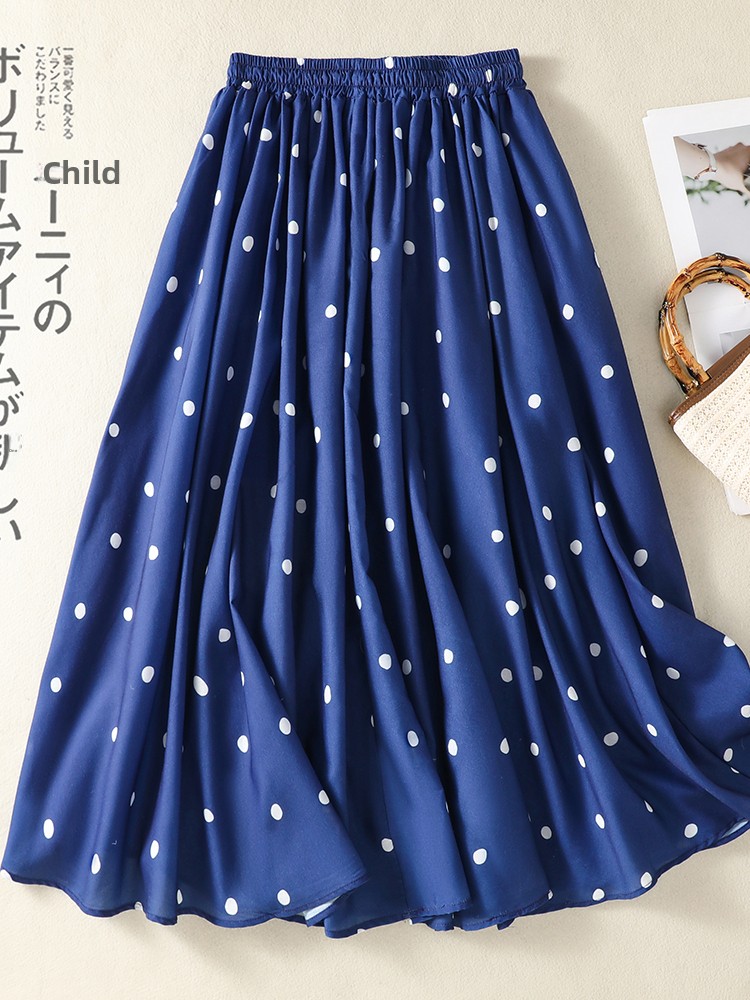 Blauwe Polka Dot Print Sash Ve - A-Line Skirt Midi recensie en prijs