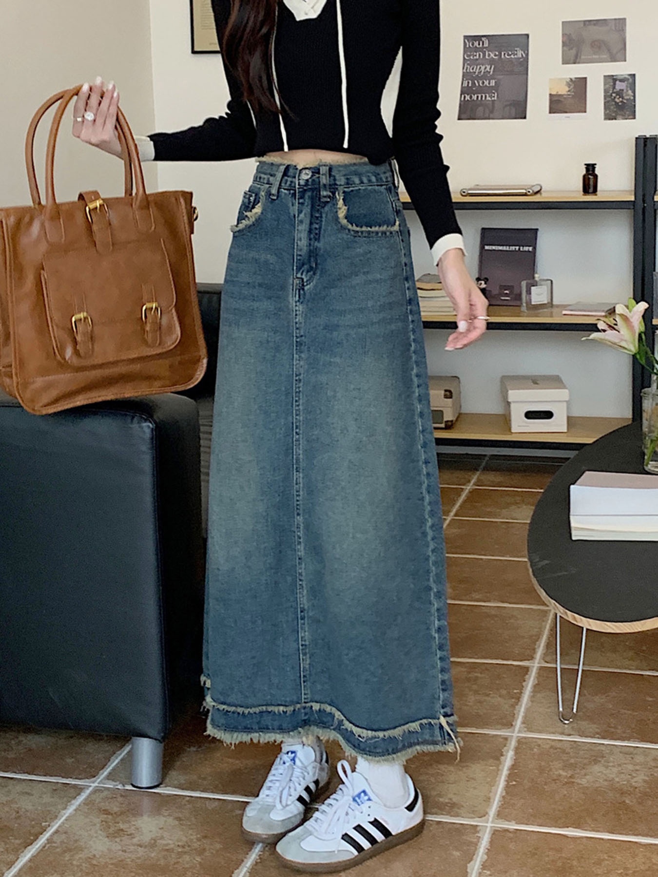 Vintage geruite denim midi rok - A-Line Skirt Midi recensie en prijs
