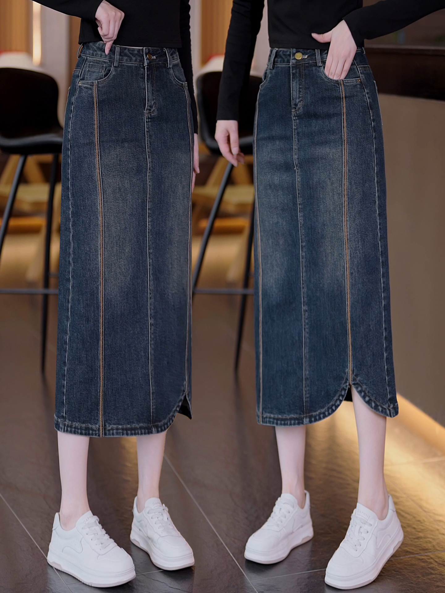 Retro denim asymmetrische A-li - A-Line Skirt Midi recensie en prijs
