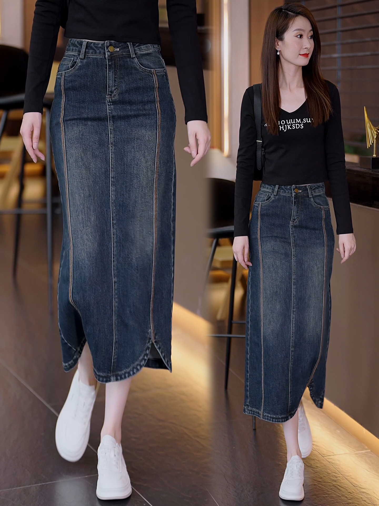 Retro denim asymmetrische A-li - A-Line Skirt Midi recensie en prijs