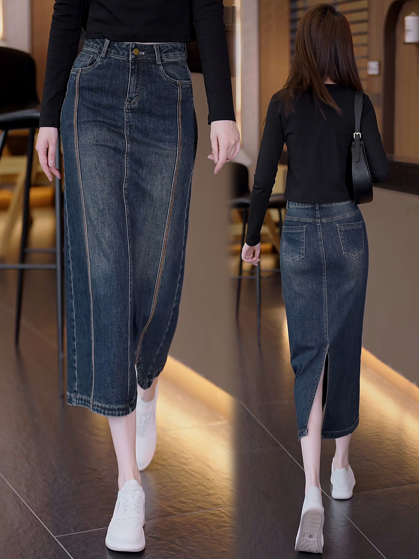 Retro denim asymmetrische A-li - A-Line Skirt Midi recensie en prijs